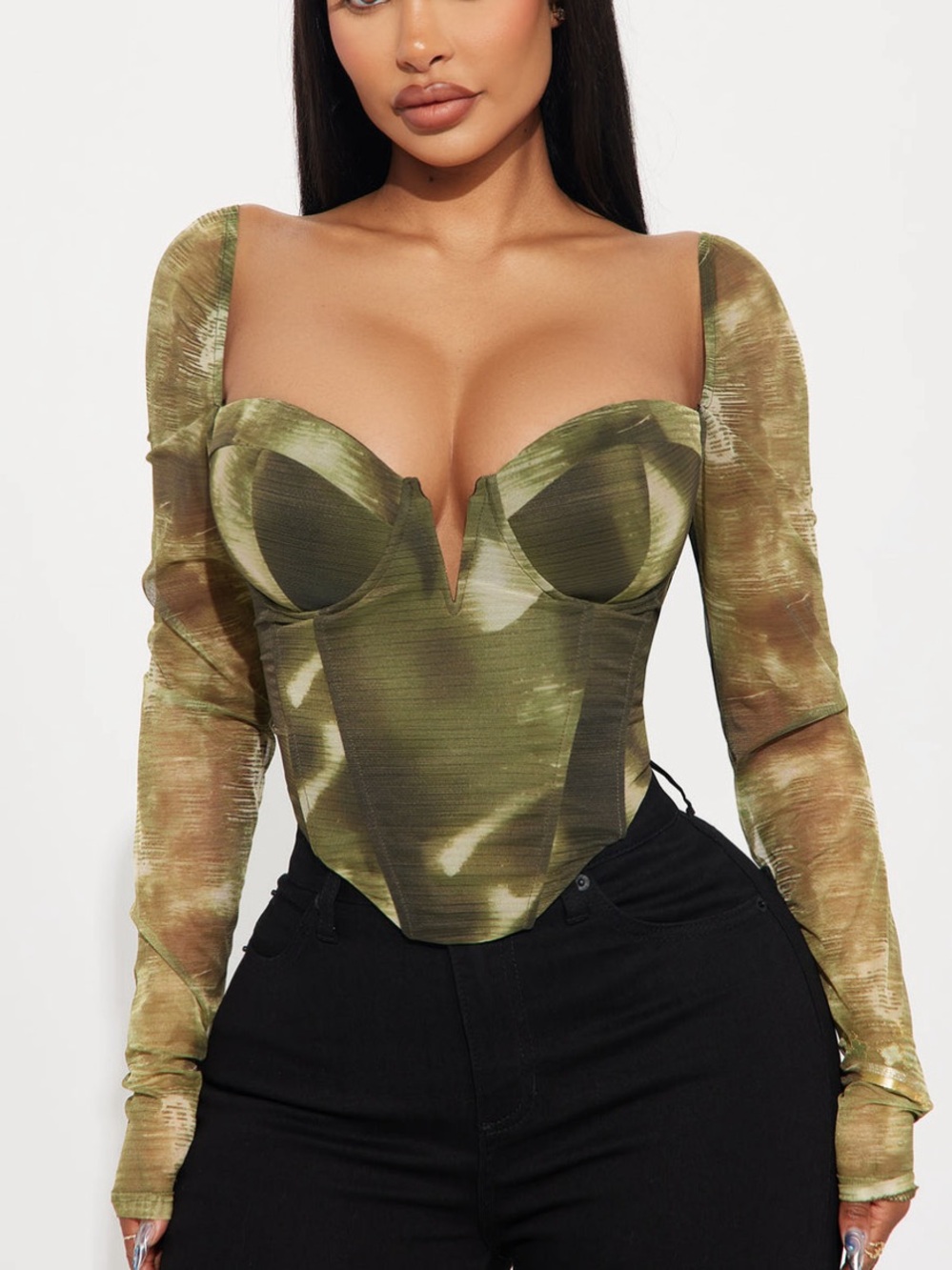 Nova Mesh Corset Top - Olive